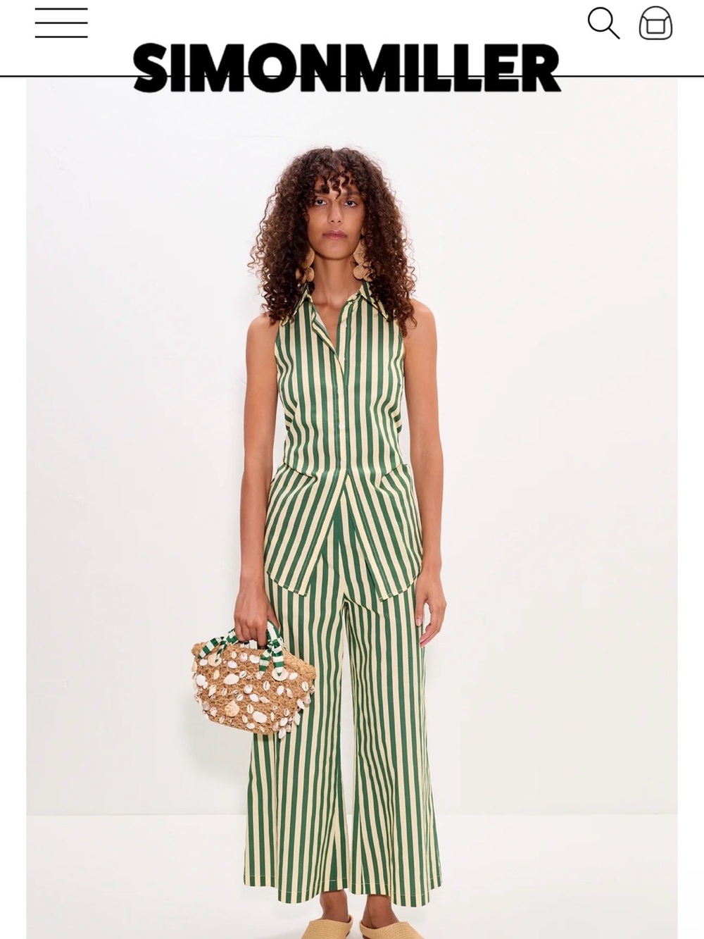 Simon Miller Green & White Striped Sleeveless Wide-Leg Jumpsuit